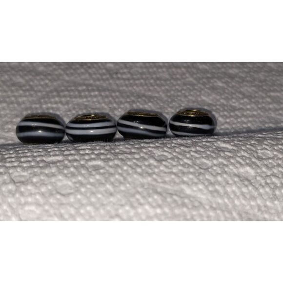 NEW SET OF 4 PANDORA MURANO BEAD BLACK W/WHITE STRIPES VERY PRETTY - Picture 2 of 2